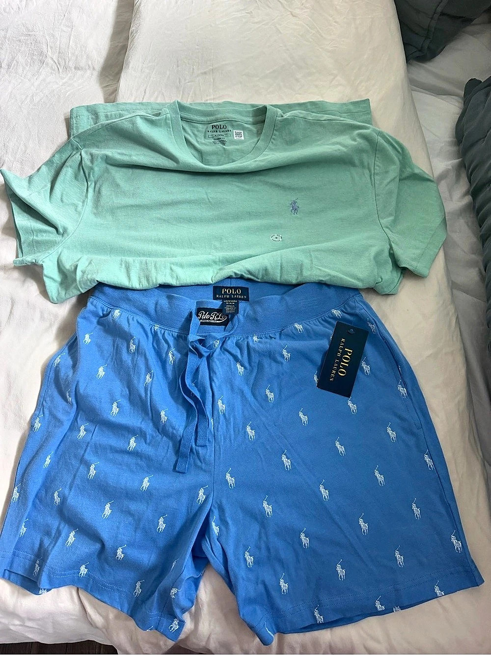 Polo Ralph Lauren unisex All-Over Pony Sleep Set Blue & Green Medium